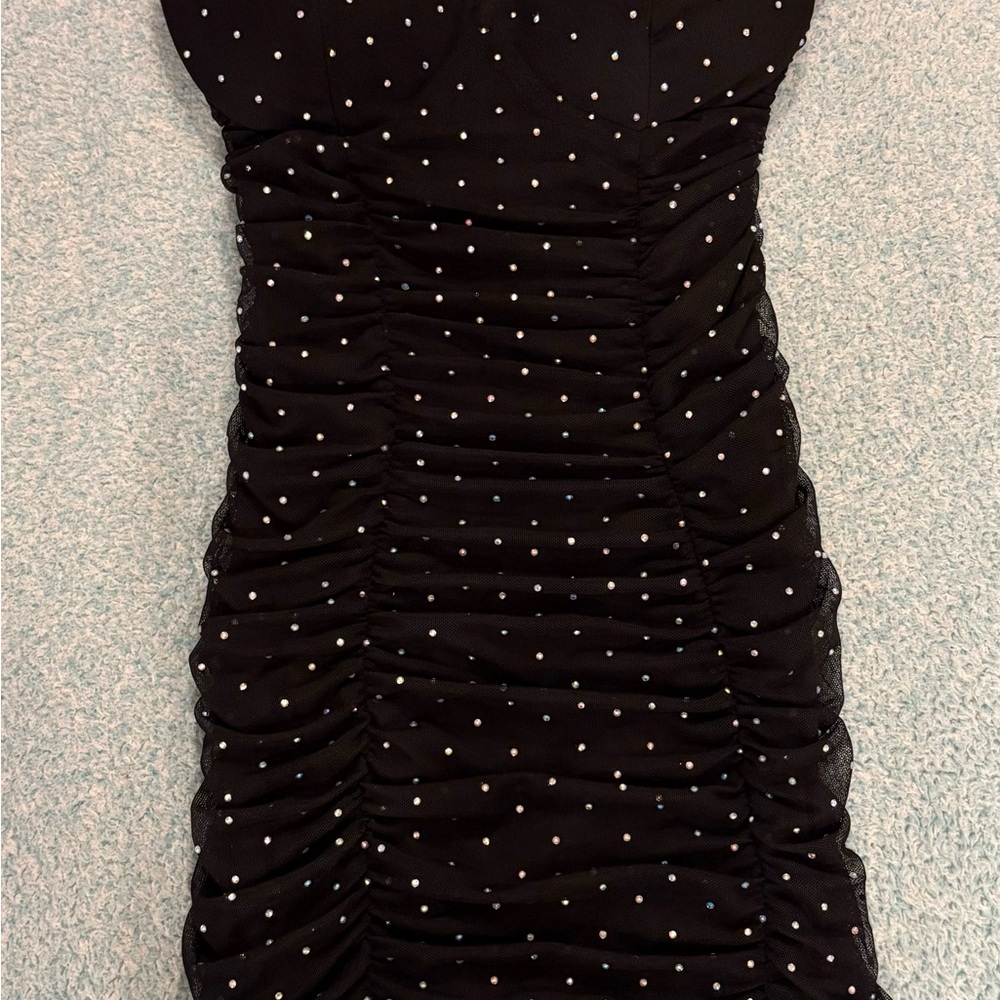 Windsor- Elegant Black Ruched Dress with Sparkles